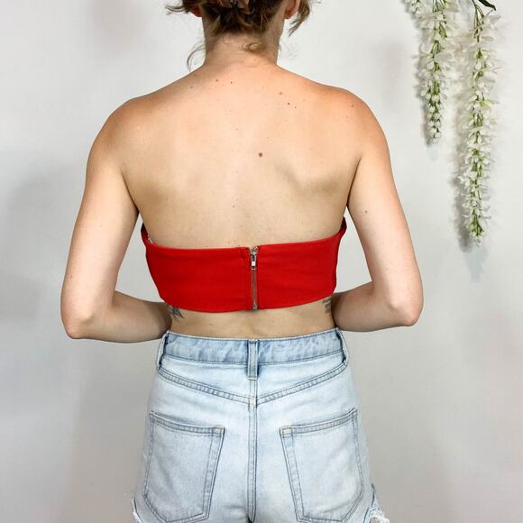 BY THE WAY. red crop top strapless tube top zipper back y2k lovecore 2495 - Picture 3 of 7